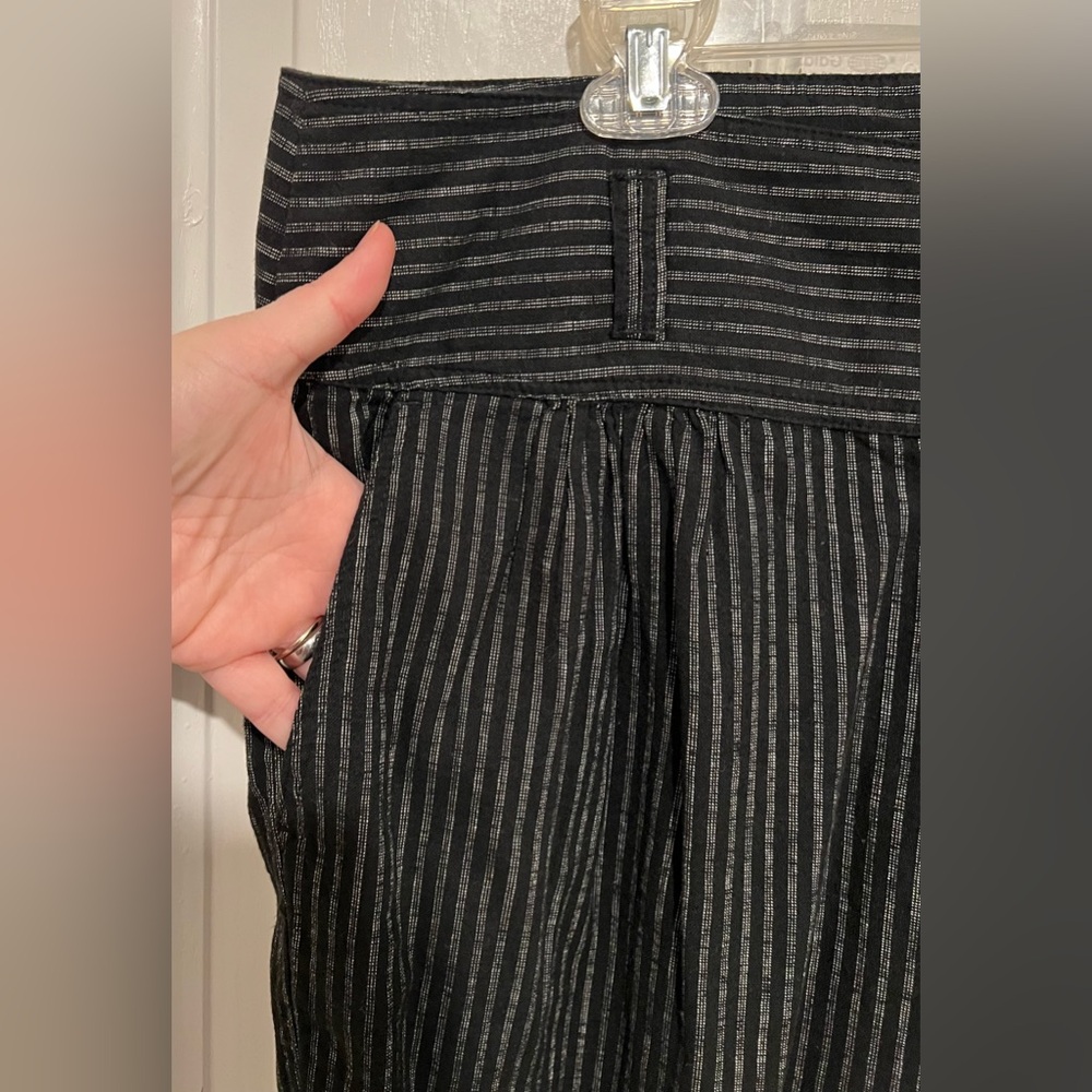Sundance Amelia Linen Blend Pinstripe Black Trouser Paper Bag Pants Sz 14 Petite - Picture 7 of 16